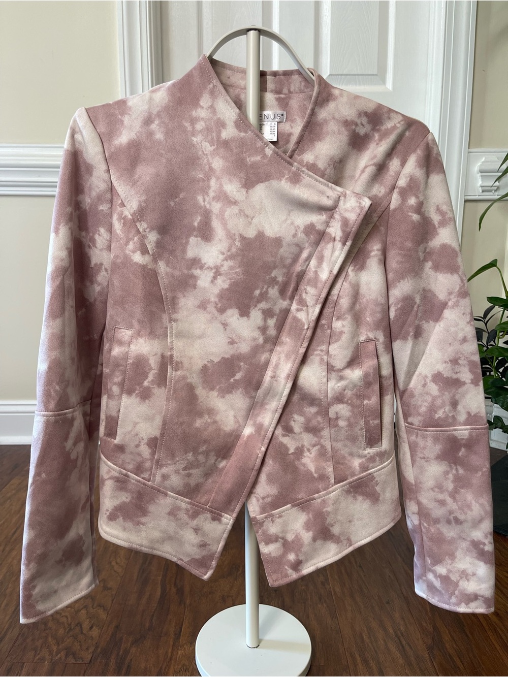 Venus Dusty Rose Marbled Faux Suede Asymmetrical Moto Jacket Small